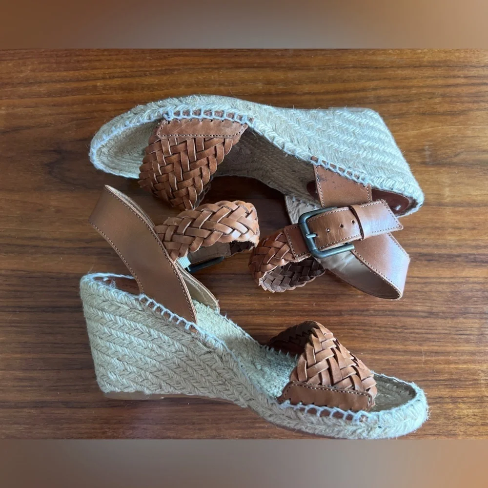 Soludos Women's Woven Leather Wedge Espadrilles as 9